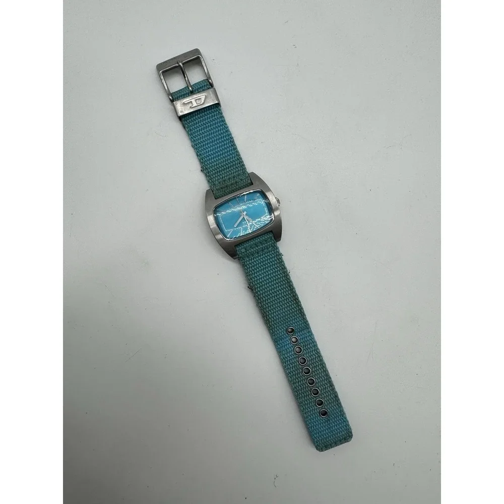 Diesel DZ-2117 Stainless Steel Watch Blue Dial Turquoise Nylon Strap 5 Bar